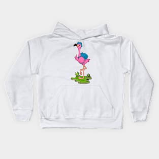 Flamingo as Hiker with Backpack Kids Hoodie